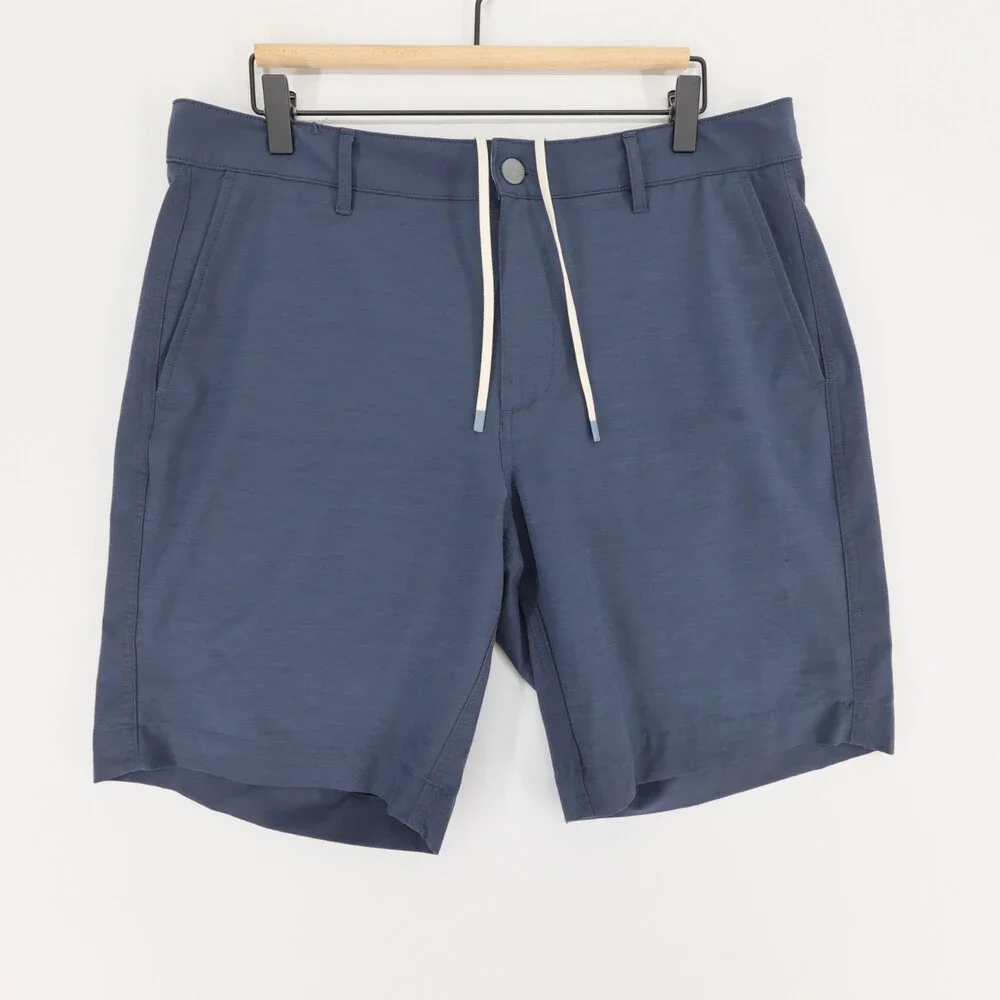 Faherty All Day Shorts Mens 33 Blue Hybrid Stretch Flat Front Drawstring